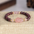 Buddha Stones Garnet Strawberry Quartz Pixiu Lucky Bracelet
