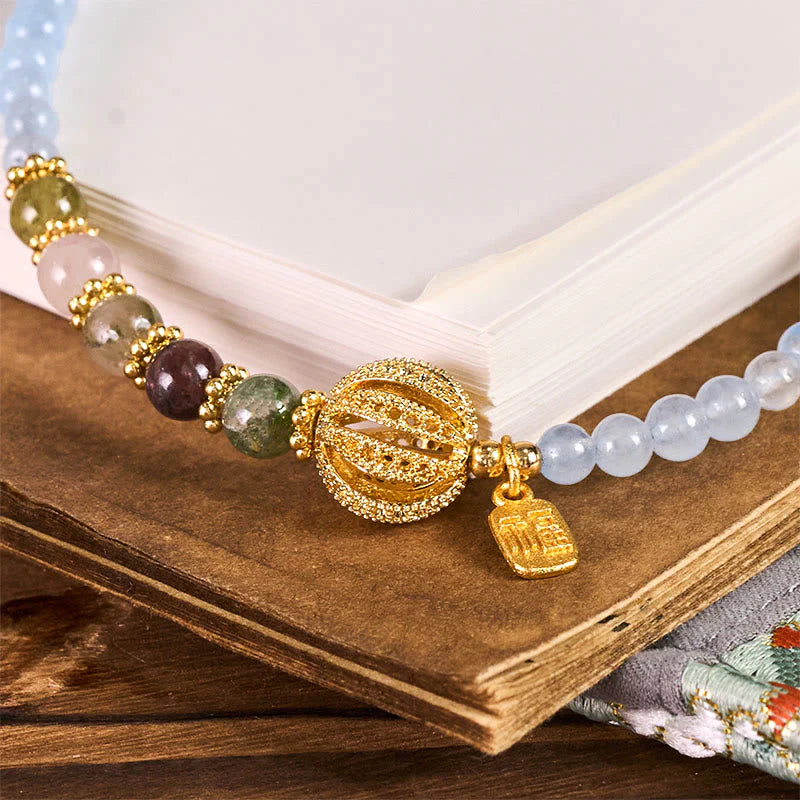 Buddha Stones Fu Character Blue Chalcedony Emotional Balance Key Chain Phone Hanging Decoration