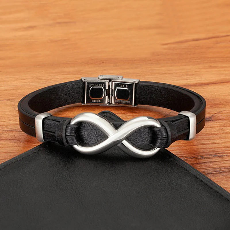 Buddha Stones Infinitely Design Titanium Steel Multicolored Leather Strengthen Bracelet