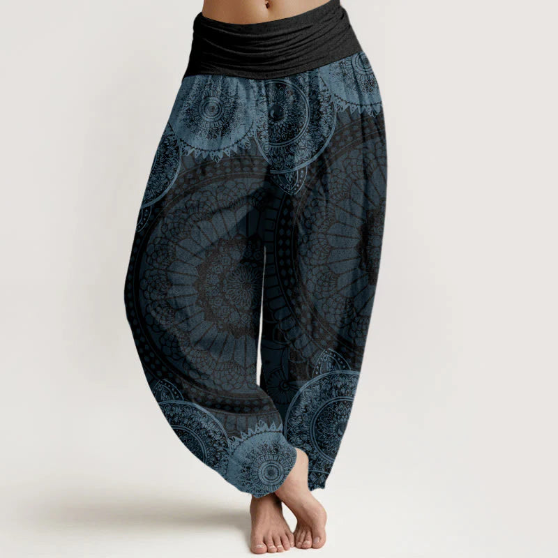 Buddha Stones Cotton Circular Mandala Design Women's Elastic Waist Harem Pants