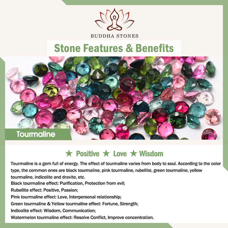 Buddha Stones Tourmaline Jade Colorful Four-leaf Clover Positive Bracelet