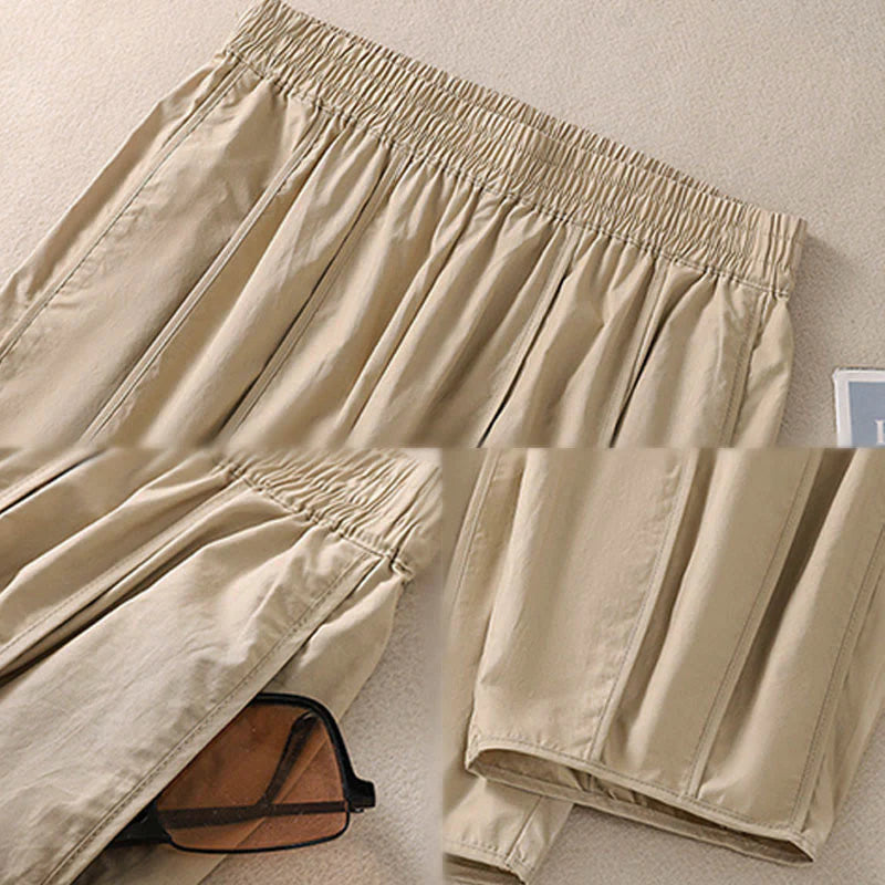Buddha Stones Summer Simple Pure Color High Waisted Pleated Women's Harem Pants With Pockets