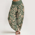 Buddha Stones Cotton Understated Luxury Flower Vine Pattern Women's Elastic Waist Harem Pants