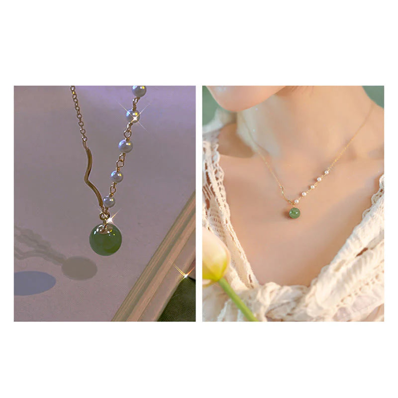 Buddha StonesNatural Hetian Jade Pearl Luck Bead Necklace Pendant