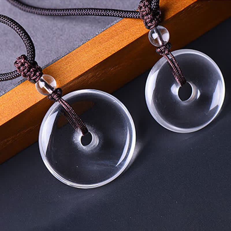 Buddha Stones Natural Clear Quartz Peace Buckle Protection Rope Necklace