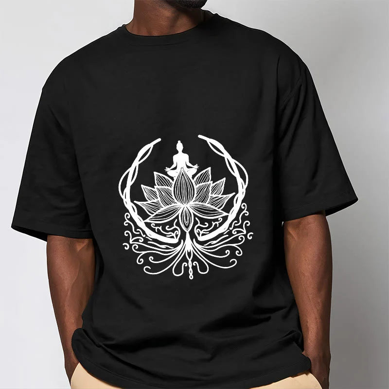 Buddha Stones Meditation Buddha Seated Inside A Lotus Flower Tee T-shirt