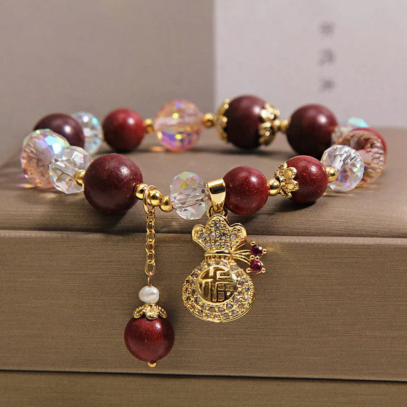 Buddha Stones Sandalwood Fu Character Lucky Fortune Money Bag Charm Protection Bracelet