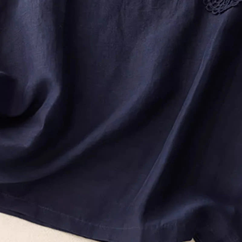 Buddha Stones Casual Pure Color Embroidery Patchwork Design Sleeveless Crew Neck Women's Cotton Linen Vest