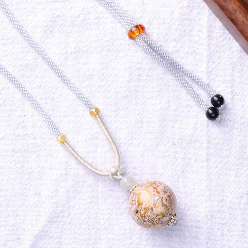 Buddha Stones Ebony Wood Colorful Lacquer Craft Bead Calm Necklace Pendant