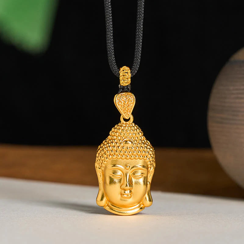 Buddha Stones 24k Gold Plated Brass Buddha Symbol Braided Cord Serenity Necklace Pendant