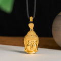 Buddha Stones 24k Gold Plated Brass Buddha Symbol Braided Cord Serenity Necklace Pendant