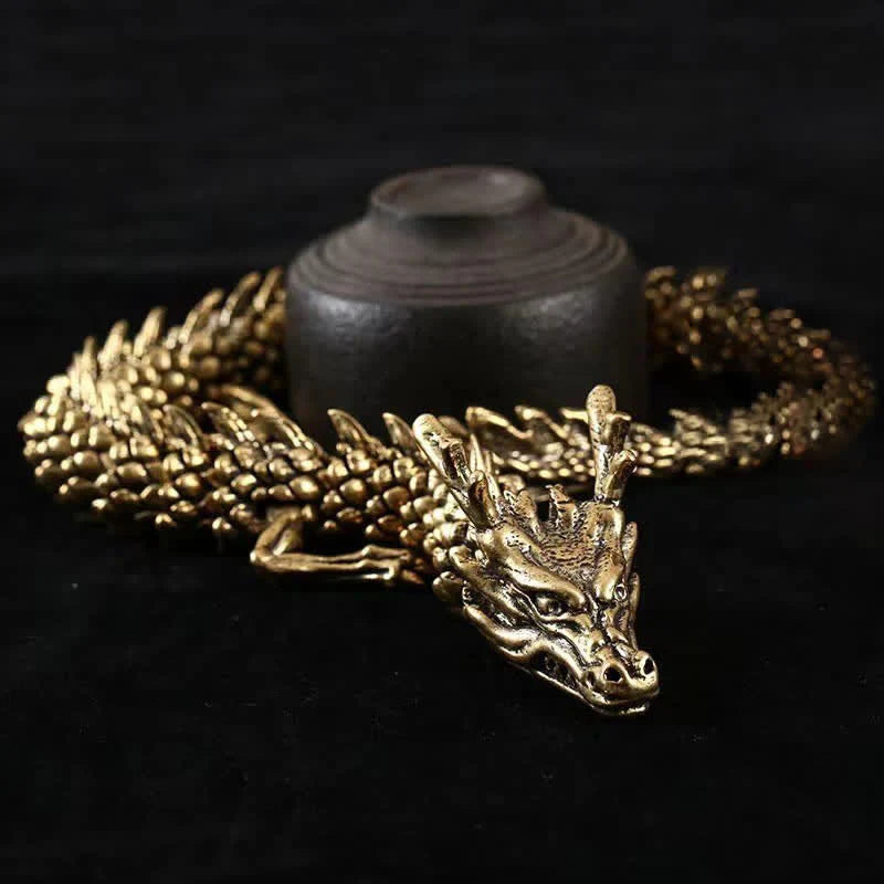 Buddha Stones Brass Copper Dragon Wealth Luck Protection Statue Figurine Home Decoration