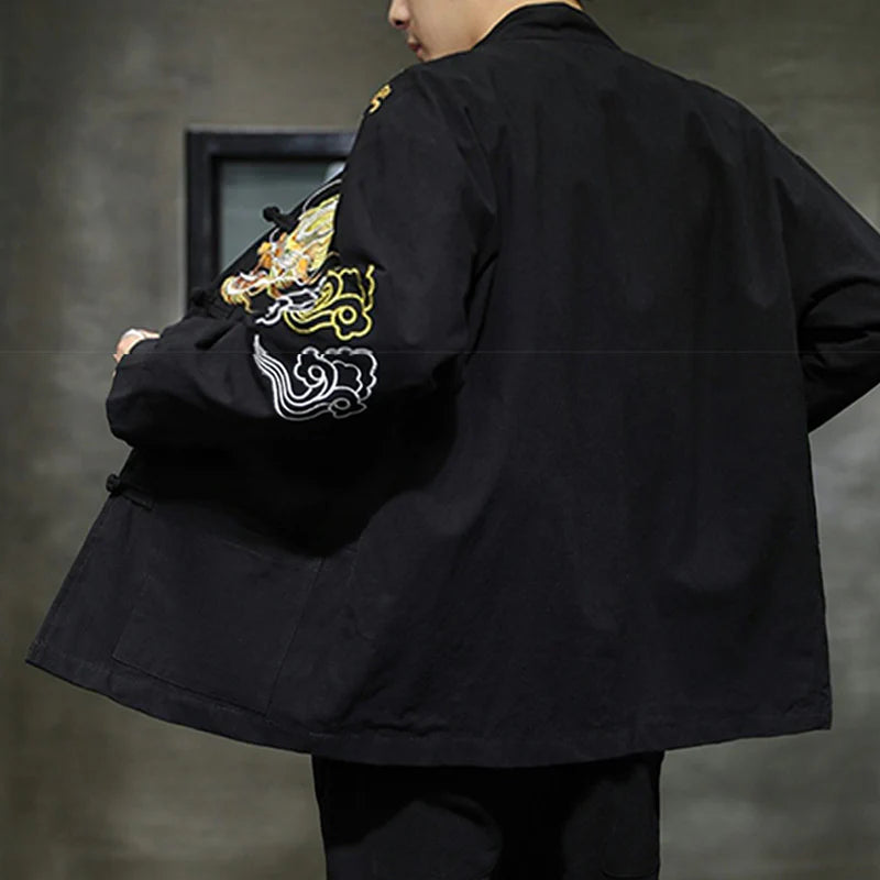 Buddha Stones Dragon Auspicious Cloud Embroidery Clothing Chinese Tang Suit Jacket Men Clothing
