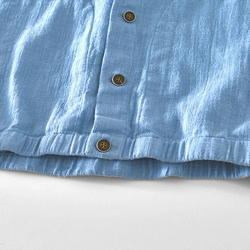 Buddha Stones Commute Plain Simple Buttons Design Men's Long Sleeve Ramie Linen Jacket With Pockets
