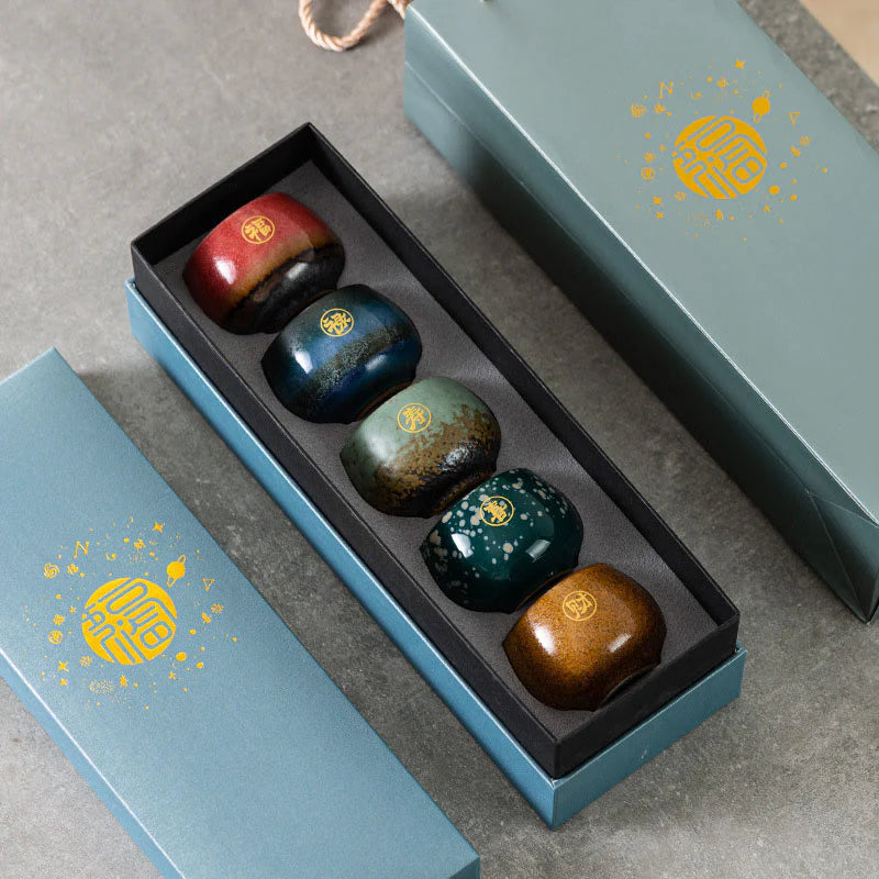 Buddha Stones Hand Painted Fu Character Ceramic Teacup Kung Fu Tea Cup With Gift Box