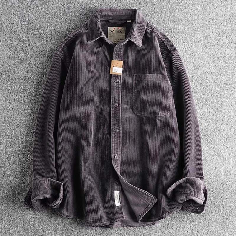 Buddha Stones Solid Color Single Breasted Buttons Men's Long Sleeve Thickened Jacket With Pockets