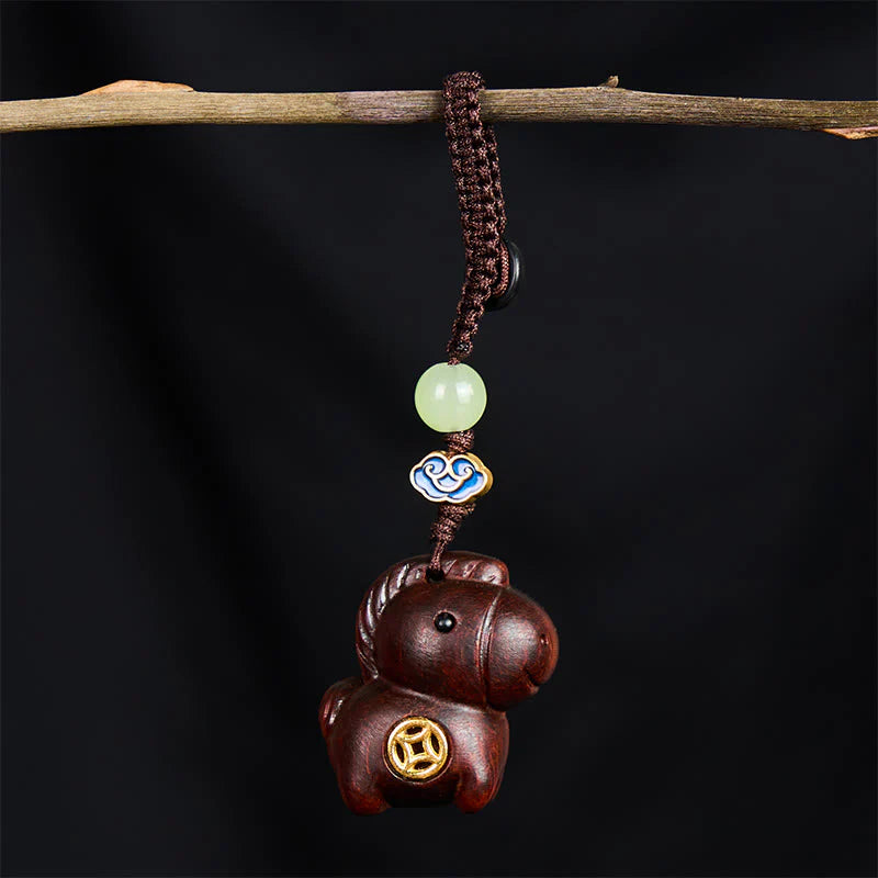 Buddha Stones Hoping You Have a Joyful Year Year of the Horse Rainbow Eucalyptus Small Leaf Red Sandalwood Key Chain Includes Gift Message Card