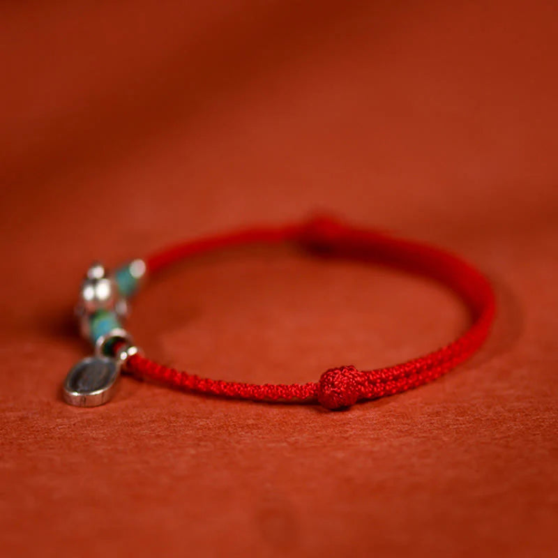 Buddha Stones 999 Sterling Silver Year Of The Horse 925 Sterling Silver Peace And Joy Charm String Braided Luck Bracelet Anklet