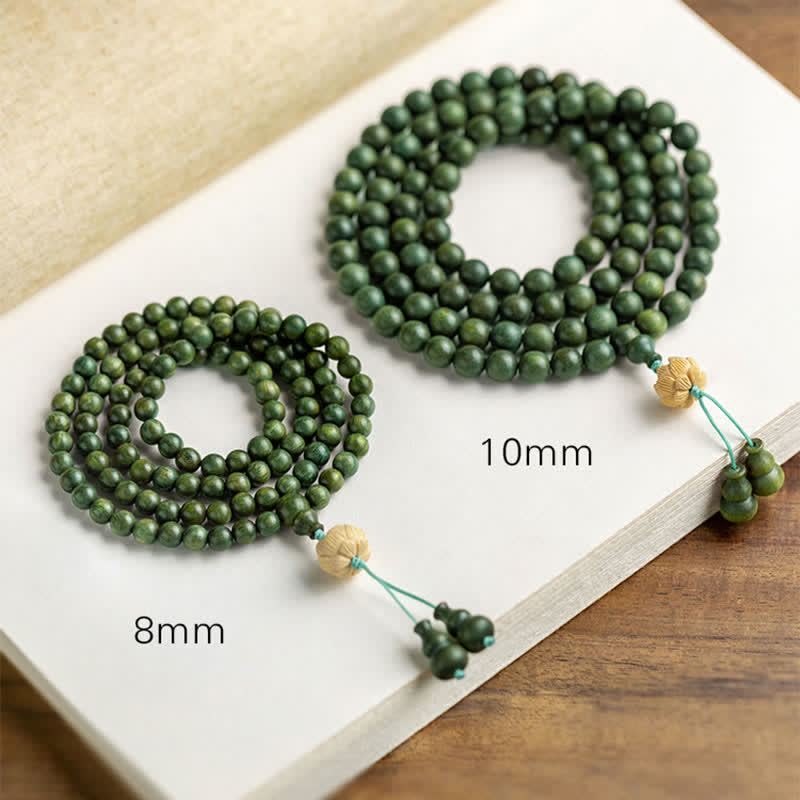 Buddha Stones 108 Mala Beads Green Sandalwood Boxwood Lotus Positive Bracelet (Extra 35% Off | USE CODE: FS35)