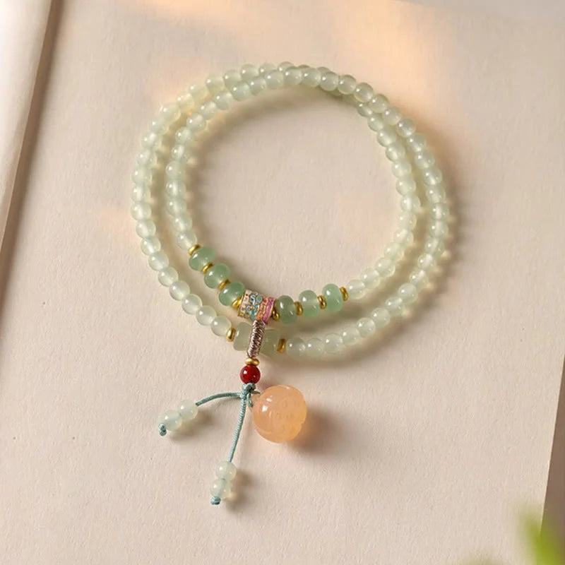 Buddha Stones Multiple Circles Natural Aventurine Glass Lotus Pods Lucky Bamboo Positivity Bracelet
