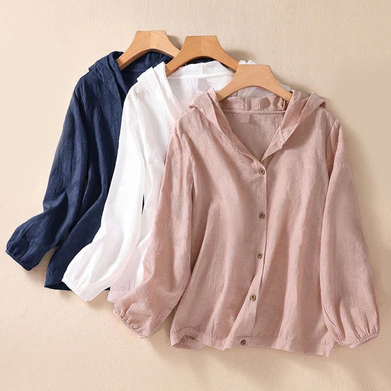 Buddha Stones Fall Jacquard Buttons Down Design Cotton Long Sleeve Women's Hoodie