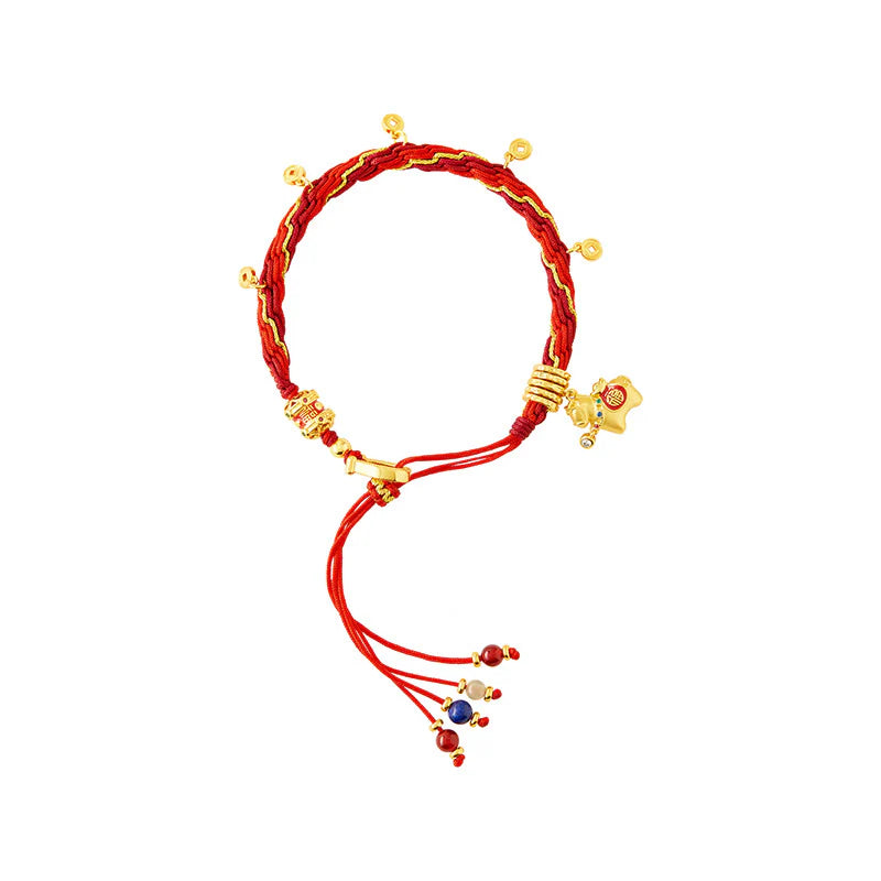 Buddha Stones Copper Plated 18k Gold Year Of The Horse Fu Character Red String Luck Braided Bracelet