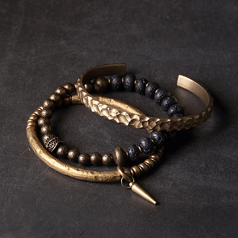 Buddha Stones Lava Rock Stone Copper Balance Cuff Bracelet Bangle (Extra 30% Off | USE CODE: FS30)