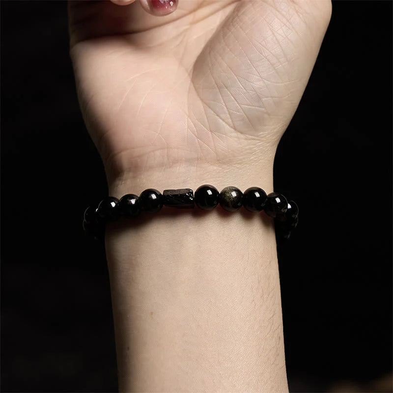 Buddha Stones All the best for Luck and Confidence Obsidian Bracelet Includes Gift Message Card