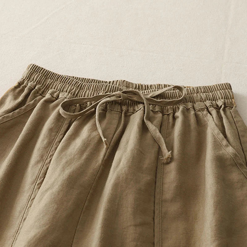 Buddha Stones Casual Plain Solid Color Patchwork Women's Polyester 7-8 Length Wide Leg Pants With Pockets