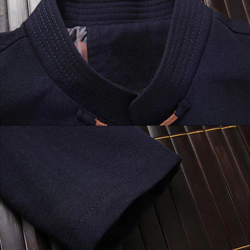 Buddha Stones Fu Character Embroidery Tang Suit Frog-Button Men's Long Sleeve Jacket Shirt Pants