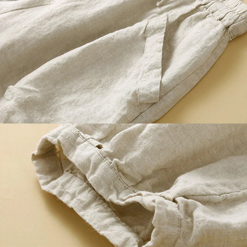 Buddha Stones Commute Women's Plain Harem Capri Cotton Pants With Pockets