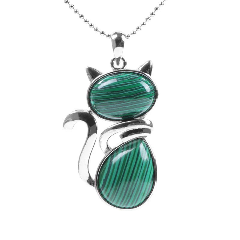 Buddha Stones Cat Pattern Natural Crystal Protection Necklace Pendant (Extra 35% Off | USE CODE: FS35)
