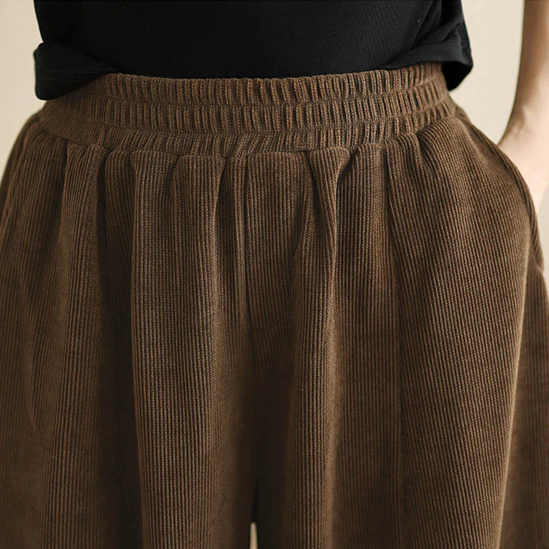 Buddha Stones Women's Fall Patchwork Plain Corduroy Harem Pants With Pockets