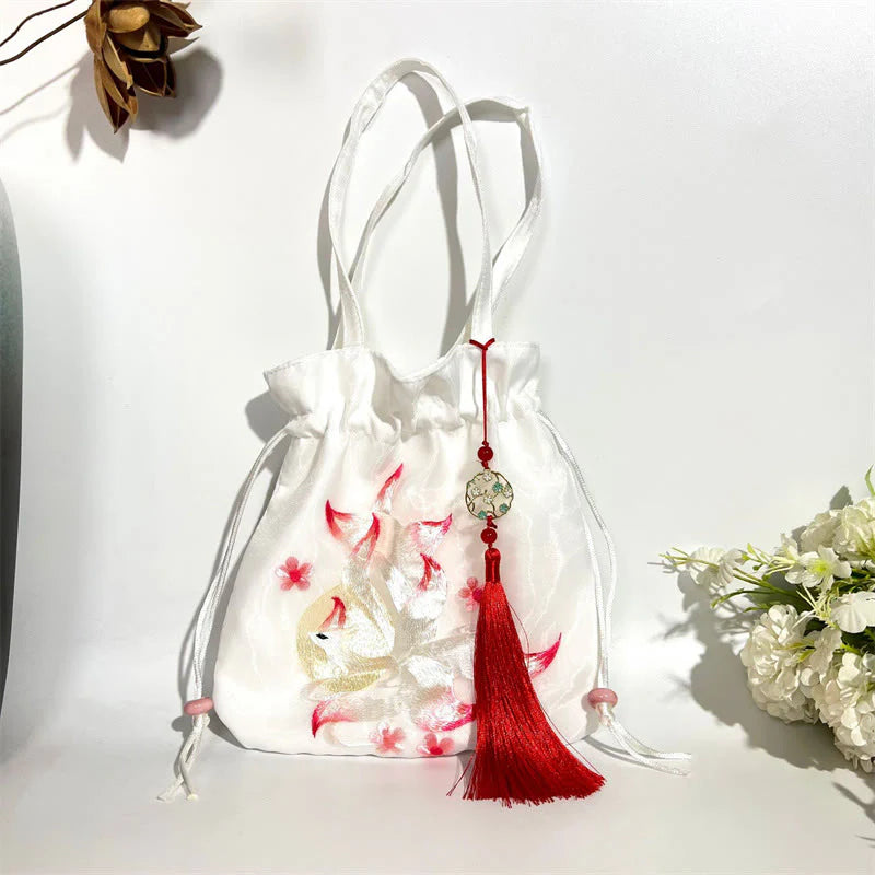 Buddha Stones Suzhou Embroidery Lotus Deer Epiphyllum Peony Rabbit Cotton Linen Tote Crossbody Bag Shoulder Bag Handbag
