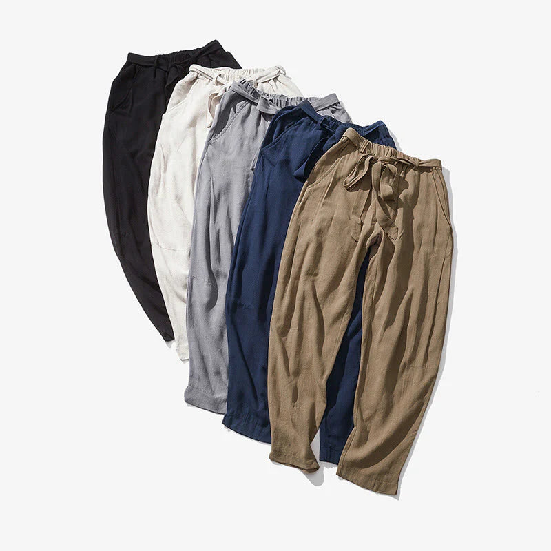 Buddha Stones Drawstring Elastic Waist Ankle-Length Men's Polyester Pants With Pockets