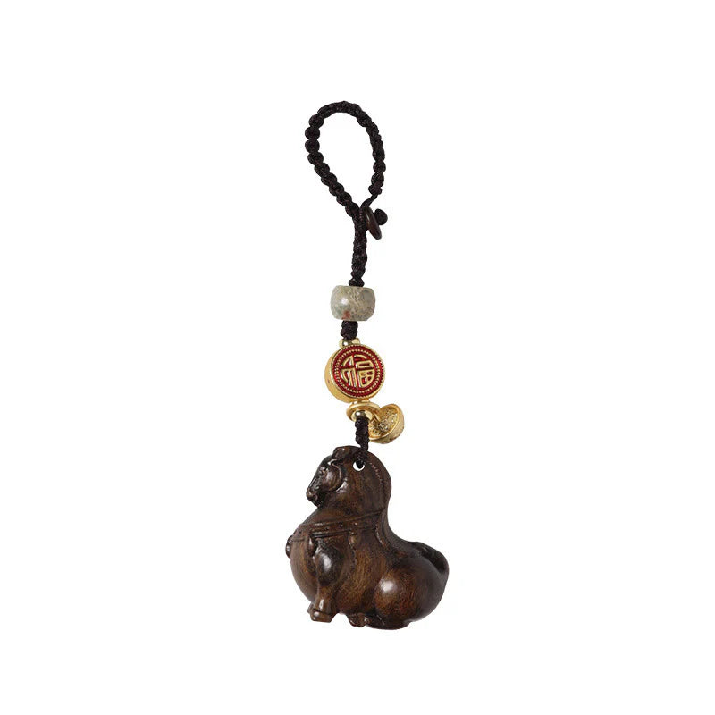 Buddha Stones Year Of The Horse Fu Character Small Leaf Red Sandalwood Various Sandalwood Balance Key Chain