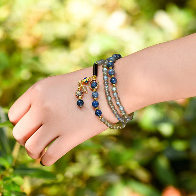 Buddha Stones Moonstone Lazurite Calm Healing Positive Bracelet