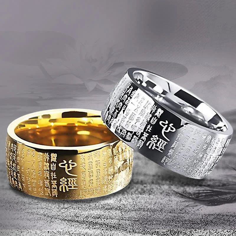 Buddha Stones FengShui Buddhism Ancient Heart Sutra Lucky Ring