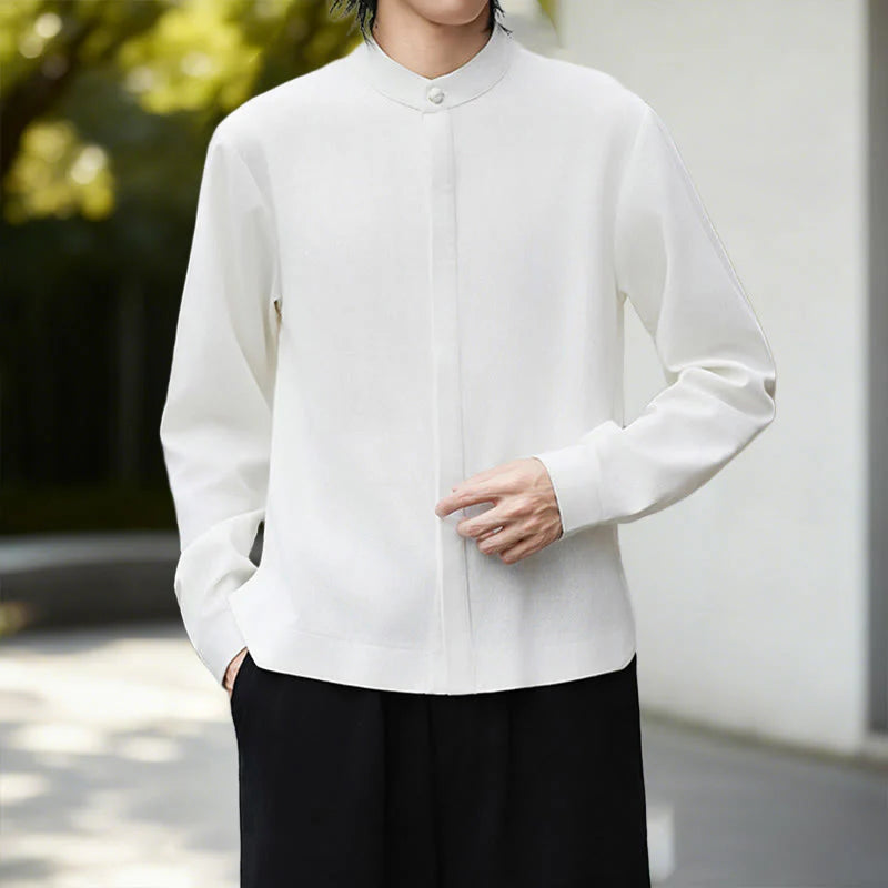 Buddha Stones Solid Color Open Front Long Sleeve Corduroy Jacket Men's Kimono Cotton Linen Shirt
