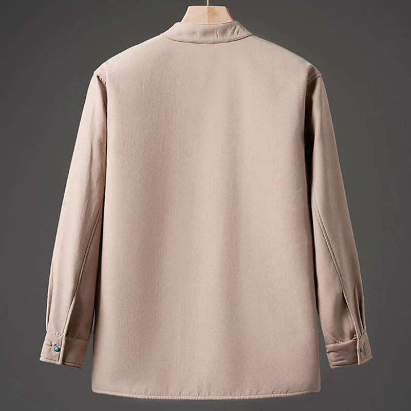 Buddha Stones Winter Embroidered Butterfly Ribbon Fleece-Lined Men's Cotton Long Sleeve Jacket