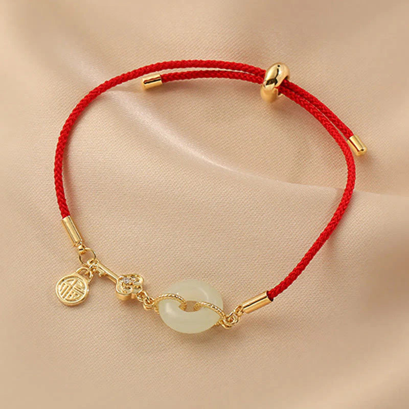 Buddha Stones Wishing You Peace and Protection Jade Red Rope Bracelet Includes Gift Message Card