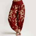 Buddha Stones Pure Cotton Dragon And Cloud Pattern Women's Elastic Waist Harem Pants