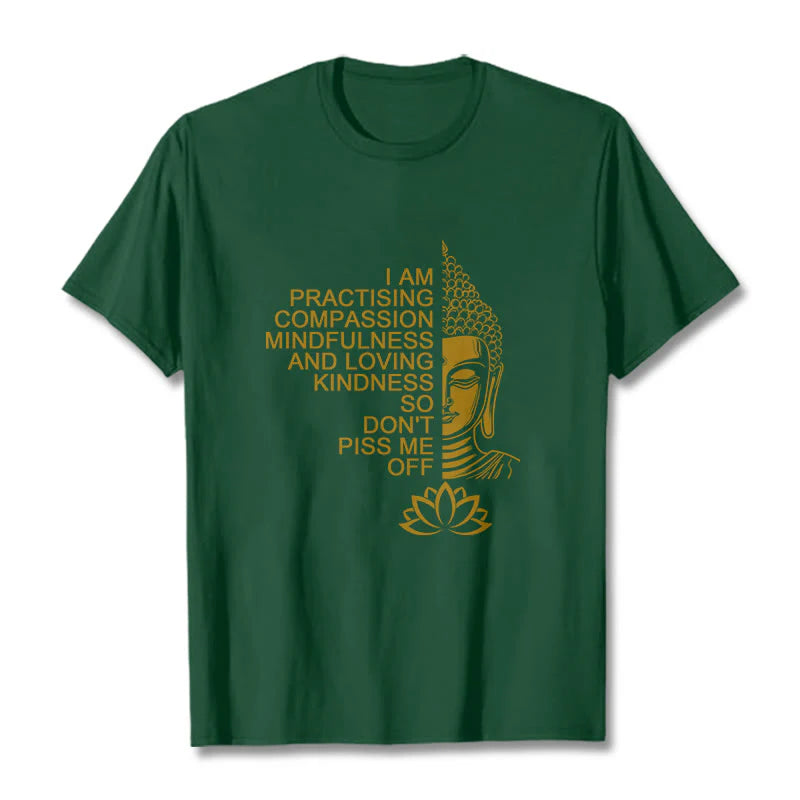 Buddha Stones Casual Golden Side Buddha Lotus Flower Pattern Cotton Tee T-Shirt