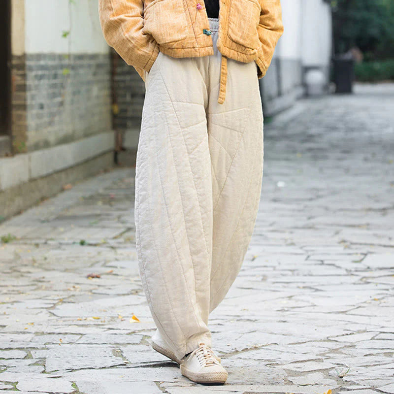 Buddha Stones Plain Cotton Thick Women's 7-8 Length Pants With Pockets