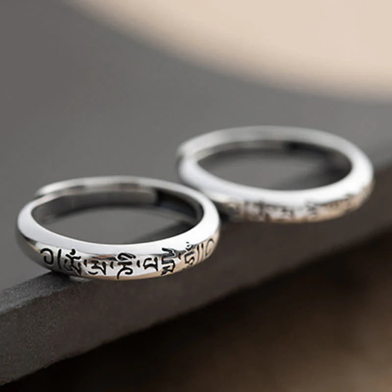 Buddha Stones 990 Sterling Silver Six True Words Om Mani Padme Hum Love Peace Ring (Extra 35% Off | USE CODE: FS35)