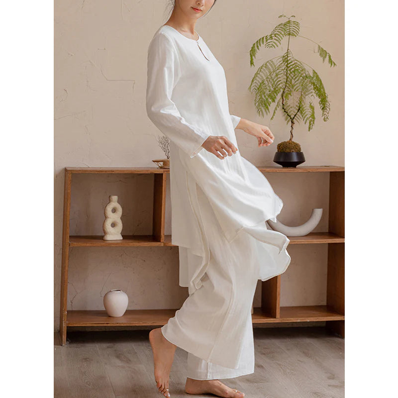 Buddha Stones 2Pcs Simple Design Tai Chi Meditation Yoga Clothing Top Pants Women's Set (Extra 30% Off | USE CODE: FS30)