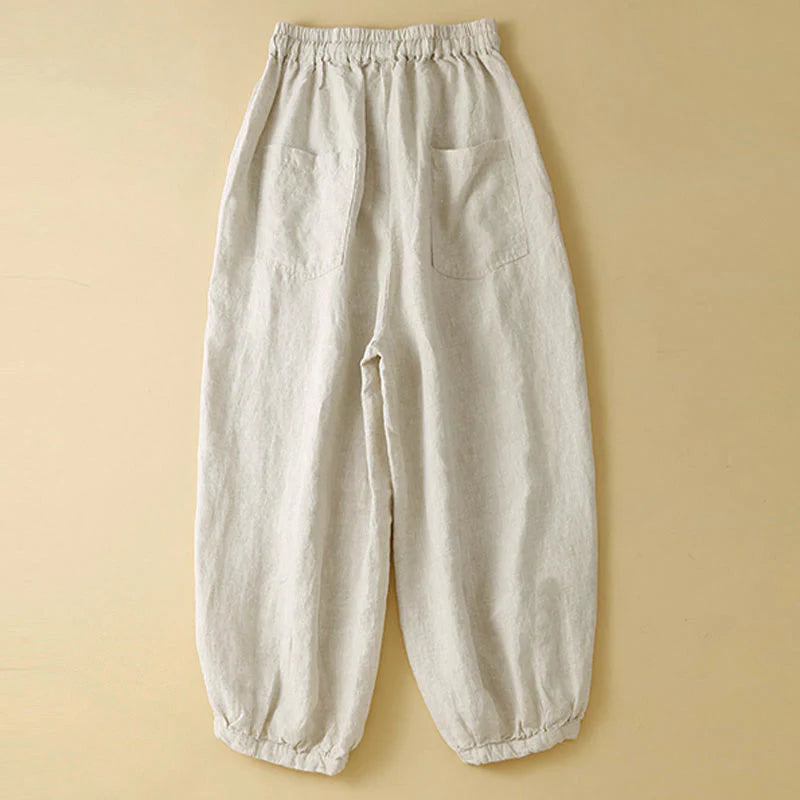 Buddha Stones Commute Women's Plain Harem Capri Cotton Pants With Pockets