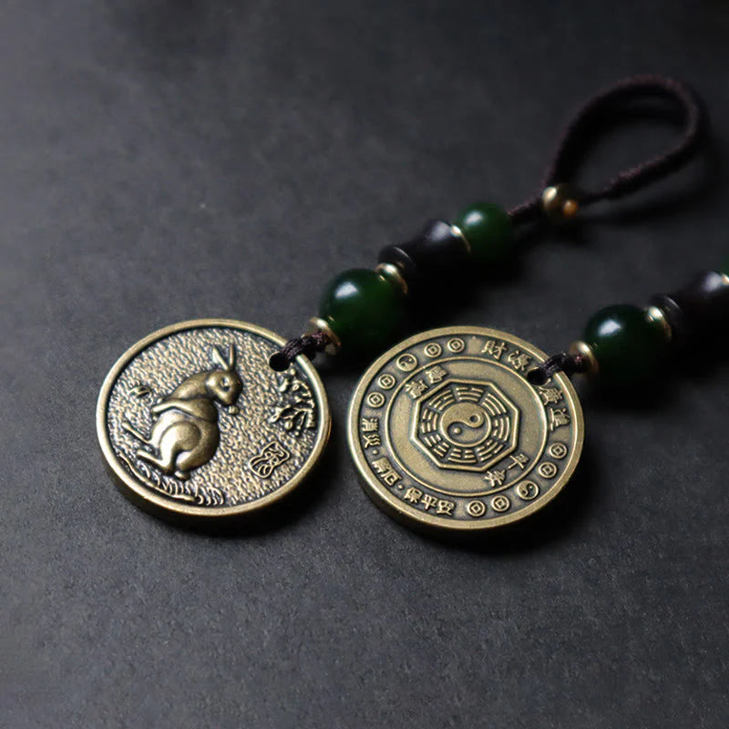 Buddha Stones Chinese Zodiac Year Of The Horse Bagua Fu Character Copper Brass Balance Key Chain
