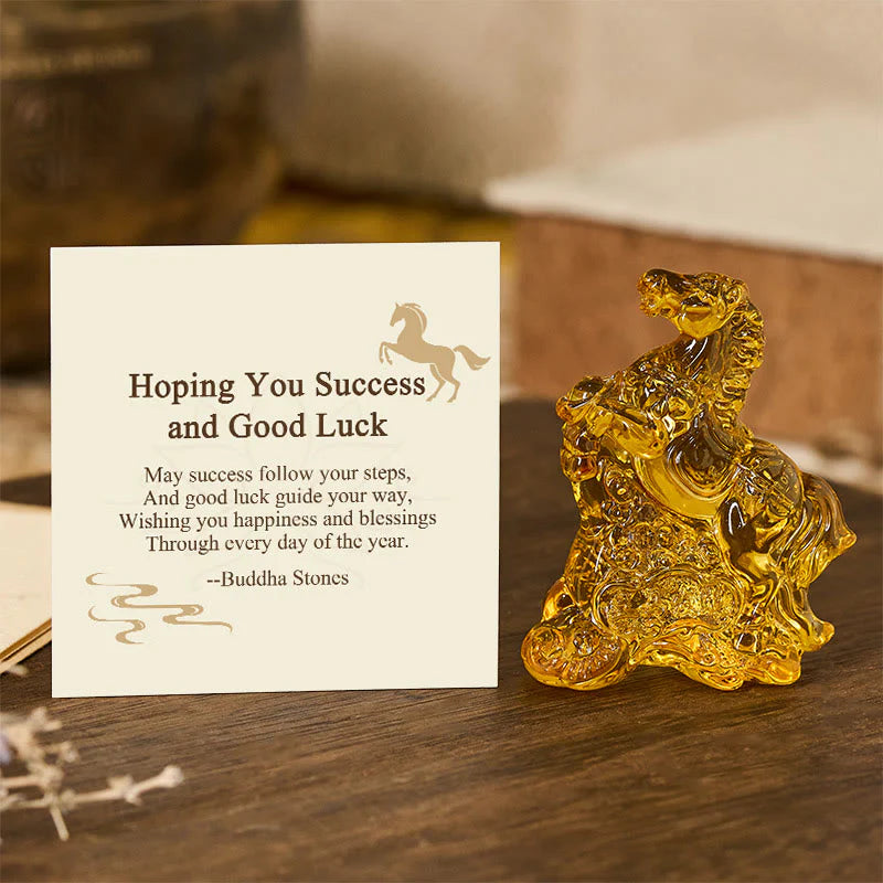 Buddha Stones Hoping You Success and Good Luck Year Of The Horse Ingot Get Rich Fast Mini Liuli Crystal Decoration Includes Gift Message Card
