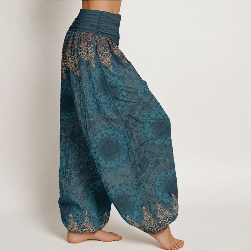 Buddha Stones Cotton Triangular Mandala Patterns Women's Elastic Waist Harem Pants
